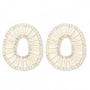 Boucles d'oreilles / puces d’oreilles en laiton Eco-brass® avec zirconium ovale Doré-cristal