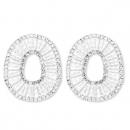 Boucles d'oreilles / puces d’oreilles en laiton Eco-brass® avec zirconium ovale Argenté-cristal