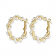 Boucles d'oreilles tendance perles torsadé Blanc-doré