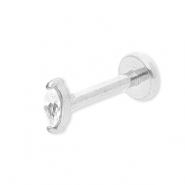 Piercing d’oreilles en acier Inox ovale avec strass Argenté-cristal