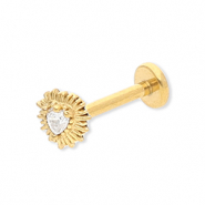 Piercing d’oreilles en acier Inox coeur avec strass Doré-cristal