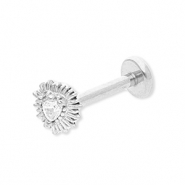 Piercing d’oreilles en acier Inox coeur avec strass Argenté-cristal