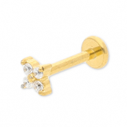 Piercing d’oreilles en acier Inox fleur avec strass Doré-cristal