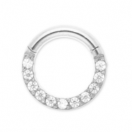Piercing d’oreilles en acier Inox clicker anneau avec strass Argenté-cristal