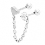 Piercing d’oreilles en acier Inox coeur avec chaîne & strass Argenté-cristal
