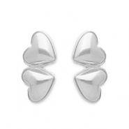 Boucles d'oreilles puces en acier Inox c&oelig;urs Argent&eacute;
