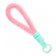 Cordon t&eacute;l&eacute;phonique tendance peluche Rose pastel-turquoise