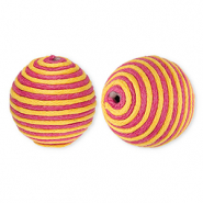 Perles acryliques 22 mm avec fil en coton cir&eacute; wax Rose fonc&eacute;-orange