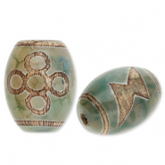 Perles en pierre naturelle Calcédoine "grain de riz" Vert-beige-marron