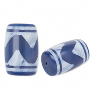 Perles en pierre naturelle Calcédoine tube vague Bleu-blanc