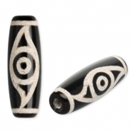 Perles en pierre naturelle Calcédoine tube avec oeil Noir-beige sable