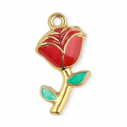 Breloques en acier Inox rose Dor&eacute;-rouge-vert