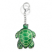 Porte-clés en cuir tortue Vert-beige sable-blanc