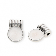 Breloques en m&eacute;tal DQ&reg; rond Argent&eacute; antique-blanc nacr&eacute; (sans nickel)