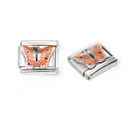 Apprêts en acier inox breloques pour bracelet italien papillon Argenté-orange-noir-blanc