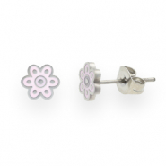 Boucles d'oreilles en acier Inox fleur Lilas-argent&eacute;