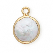 BQ Perles d'eau douce breloque rond Doré-Blanc naturel