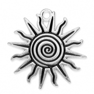 Breloques en m&eacute;tal soleil avec spirale Argent&eacute;-noir