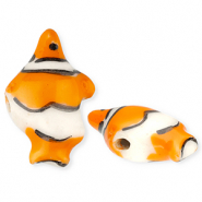 Perles en c&eacute;ramique poisson clown Orange-blanc cass&eacute;-noir