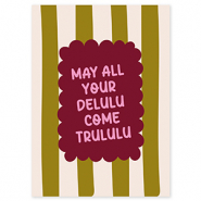 BY31&reg; Cartes &agrave; bijoux "May all your delulu come trululu" Vert olive-blanc cass&eacute;-rouge bordeaux-rose