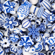 Perles acryliques mix Blanc-bleu de Delft