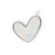 Breloques en acier Inox coeur Argent&eacute;-blanc nacr&eacute;