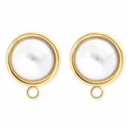 BY31&reg; Appr&ecirc;ts en acier Inox boucles d'oreilles&nbsp;/&nbsp;puces d&rsquo;oreilles rond avec imitations perle avec anneau Dor&eacute;-blanc