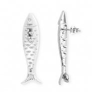 BY31&reg; Appr&ecirc;ts en acier Inox boucles d'oreilles&nbsp;/&nbsp;puces d&rsquo;oreilles poisson avec anneau Argent&eacute;