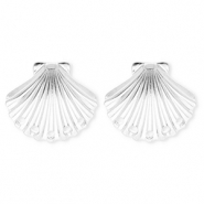 BY31&reg; Appr&ecirc;ts en acier Inox boucles d'oreilles&nbsp;/&nbsp;puces d&rsquo;oreilles coquillage avec 5 anneaux Argent&eacute;