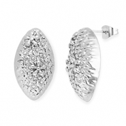 Appr&ecirc;ts en acier Inox boucles d'oreilles / puces d&rsquo;oreilles ovale avec fleurs avec anneau Argent&eacute;