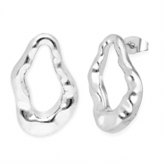Boucles d'oreilles puces en acier Inox  goutte Argent&eacute;