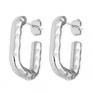 Boucles d'oreilles puces en acier Inox  rectangle Argent&eacute;