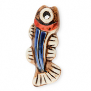 Pendentif en céramique poisson Marron-blanc-bleu foncé-rouge