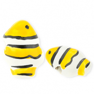 Perles en c&eacute;ramique poisson clown Jaune-blanc-noir