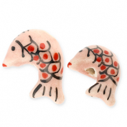 Perles en c&eacute;ramique poisson Rose vintage-rouge-noir