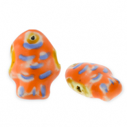 Perles en c&eacute;ramique poisson Orange fonce-bleu-jaune