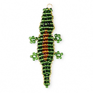 BY31® Breloques en perles de verre crocodile Vert fonce-marron ambre-noir-doré