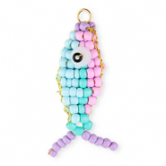 BY31® Breloques en perles de verre poisson Lilas pastel-bleu clair-turquoise-lavande-doré