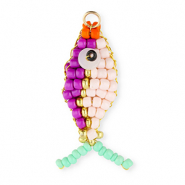 BY31® Breloques en perles de verre poisson Violet-rose clair-doré-vert menthe