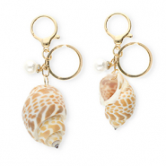 Porte-clés coquille avec perle Marron cuivré-doré