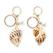 Porte-clés coquille avec perle Marron-doré
