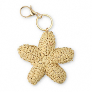 Porte-cl&eacute;s &eacute;toile de mer au crochet Dor&eacute;-beige