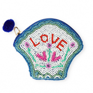 Porte monnaie coquille "LOVE" Bleu-vert-blanc-rouge