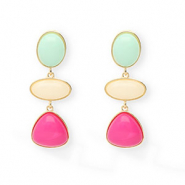 Boucles d'oreilles&nbsp;/&nbsp;puces tendance avec tige en acier inoxydable Dor&eacute;-vert menthe-blanc cass&eacute;-rose hot