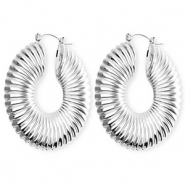 Boucles d'oreilles / créoles accroche-regard cercle strié avec tige en acier inoxydable Argenté