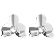 Boucles d'oreilles / puces accroche-regard fleur avec imitations perle avec tige en acier inoxydable Argenté-blanc