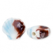 Perles en céramique coquillage Bleu clair-marron
