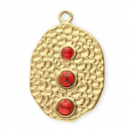 Breloques en acier Inox ovale avec des pois Dor&eacute;-rouge