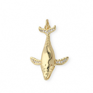Métal TQ laiton breloques baleine avec strass Doré-transparent