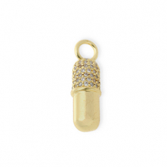 Métal TQ laiton breloques capsule avec strass Doré-transparent